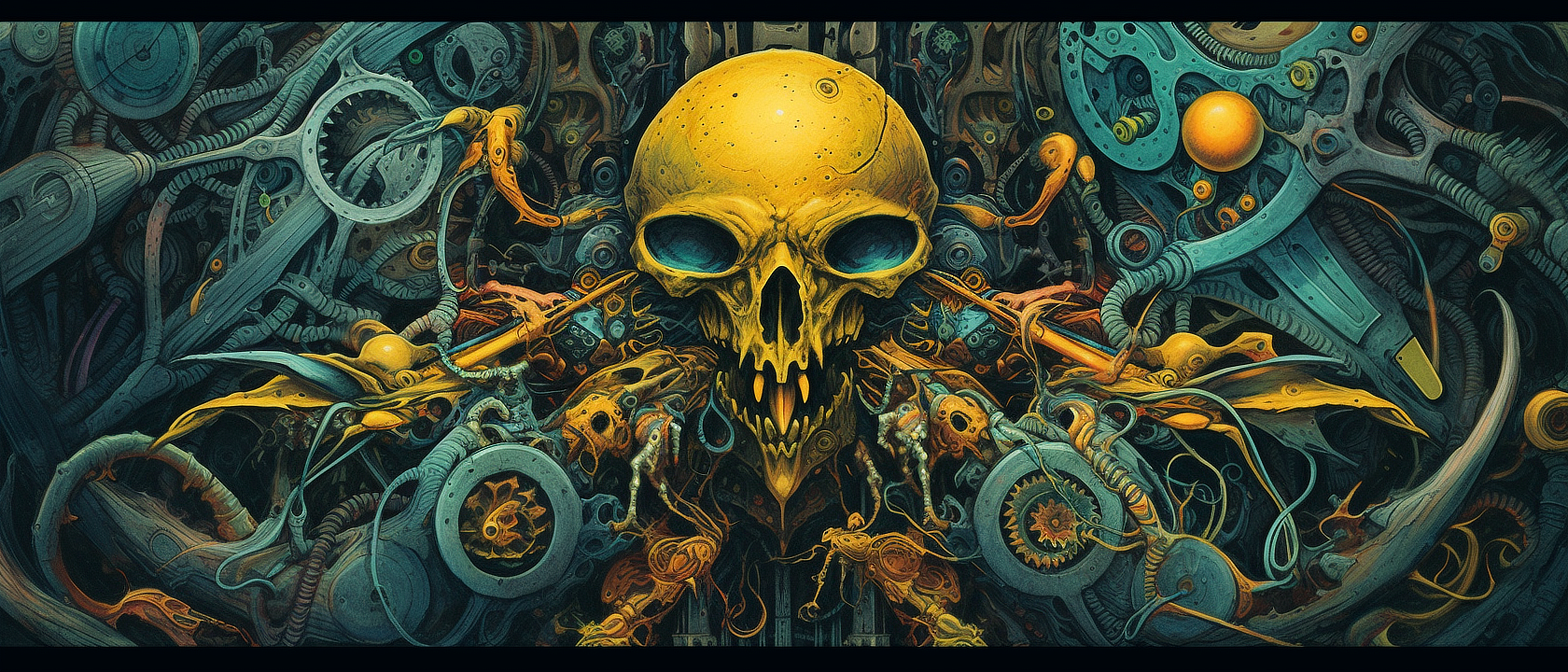 a skull with gears and gears
