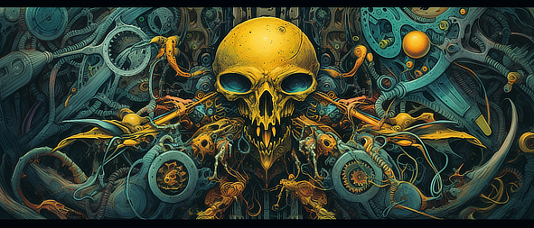 a skull with gears and gears