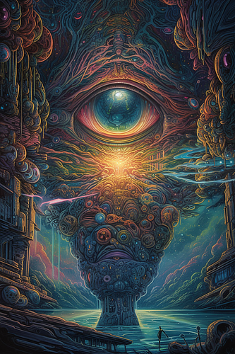 a colorful artwork of a human face with an eye