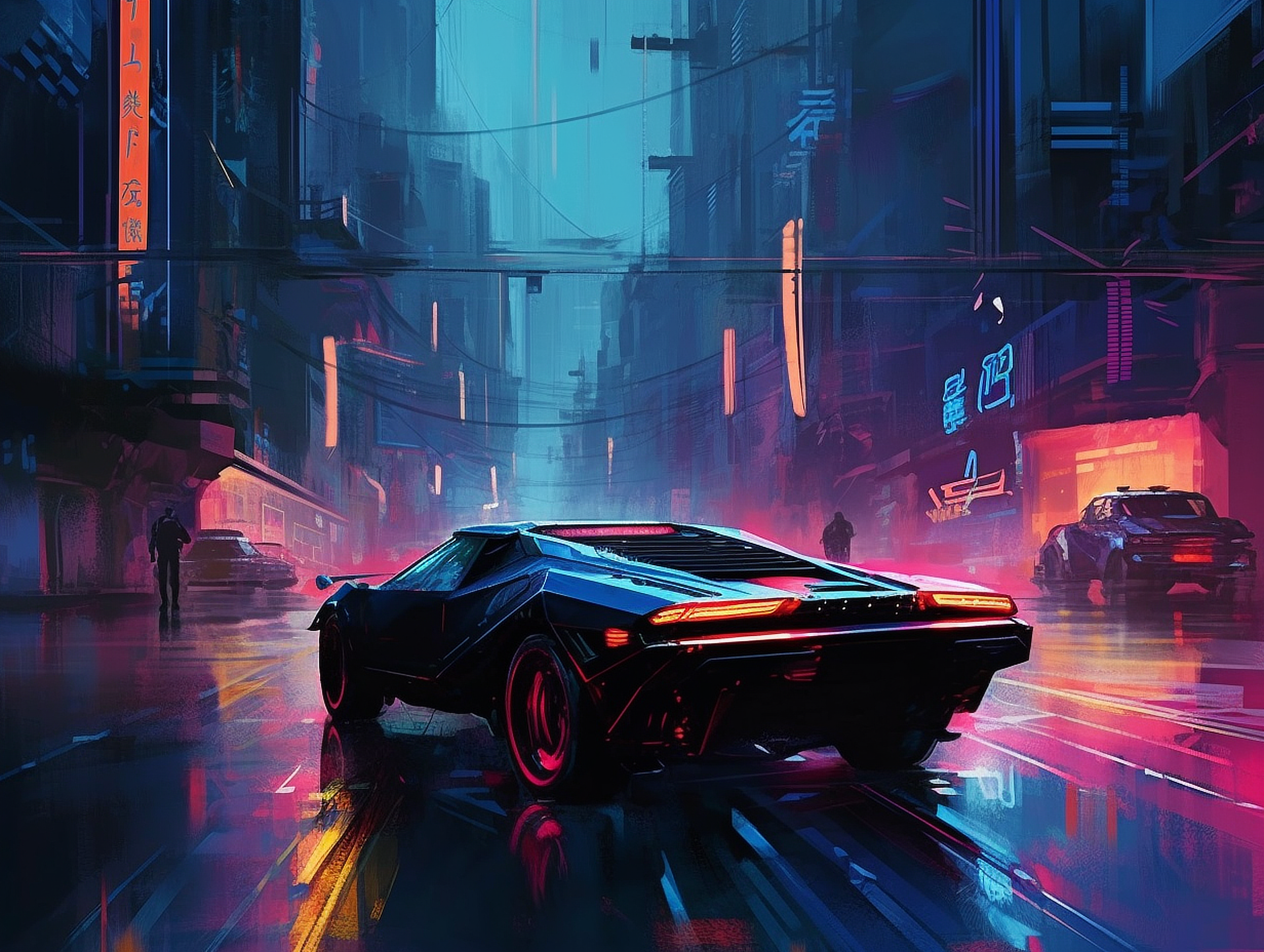 a car driving through a city