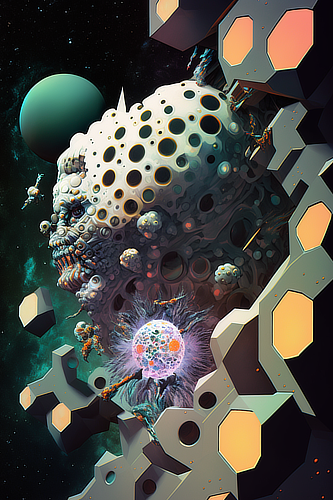 a cartoon of a monster with a large head and a ball in the middle