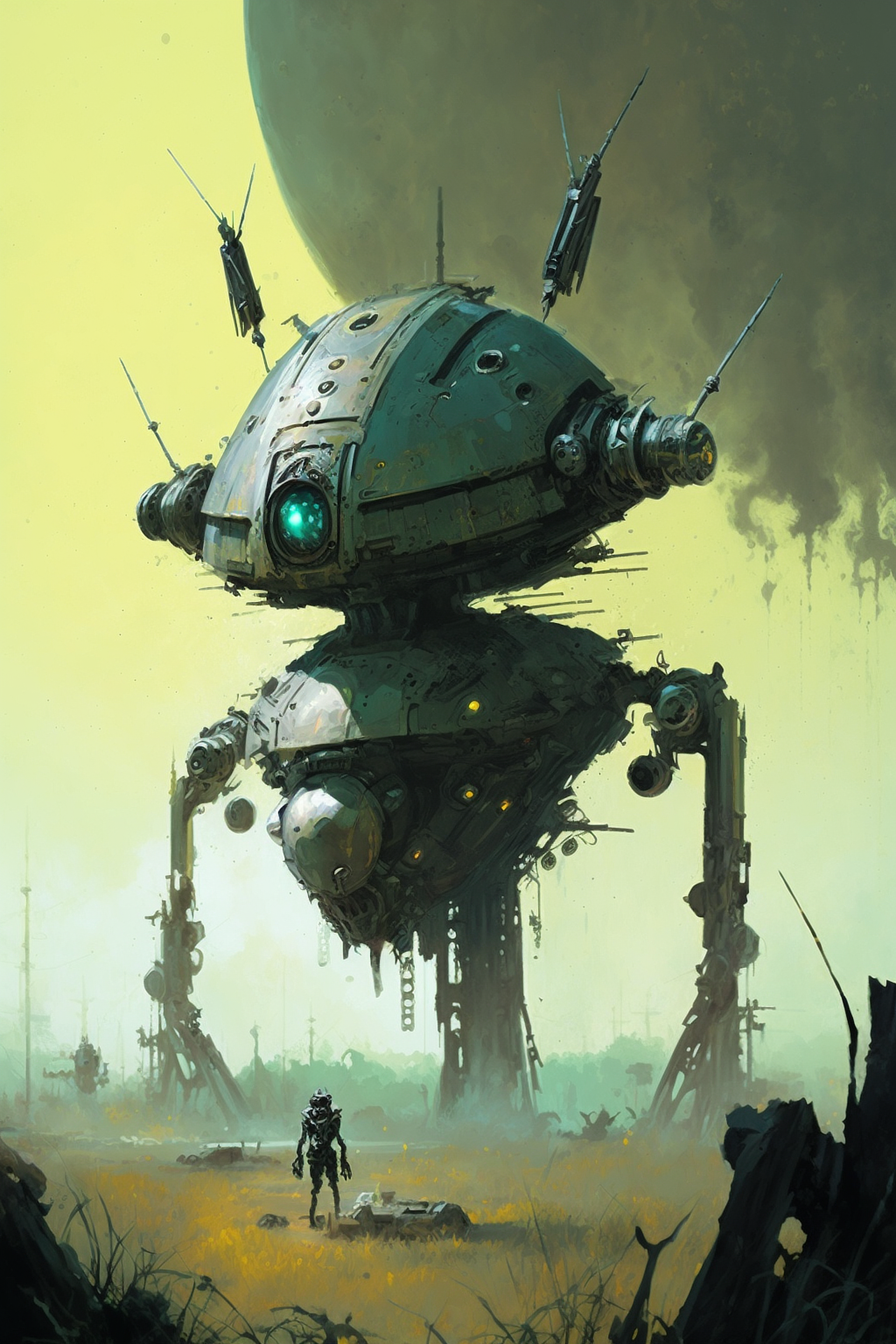 a robot with a green light