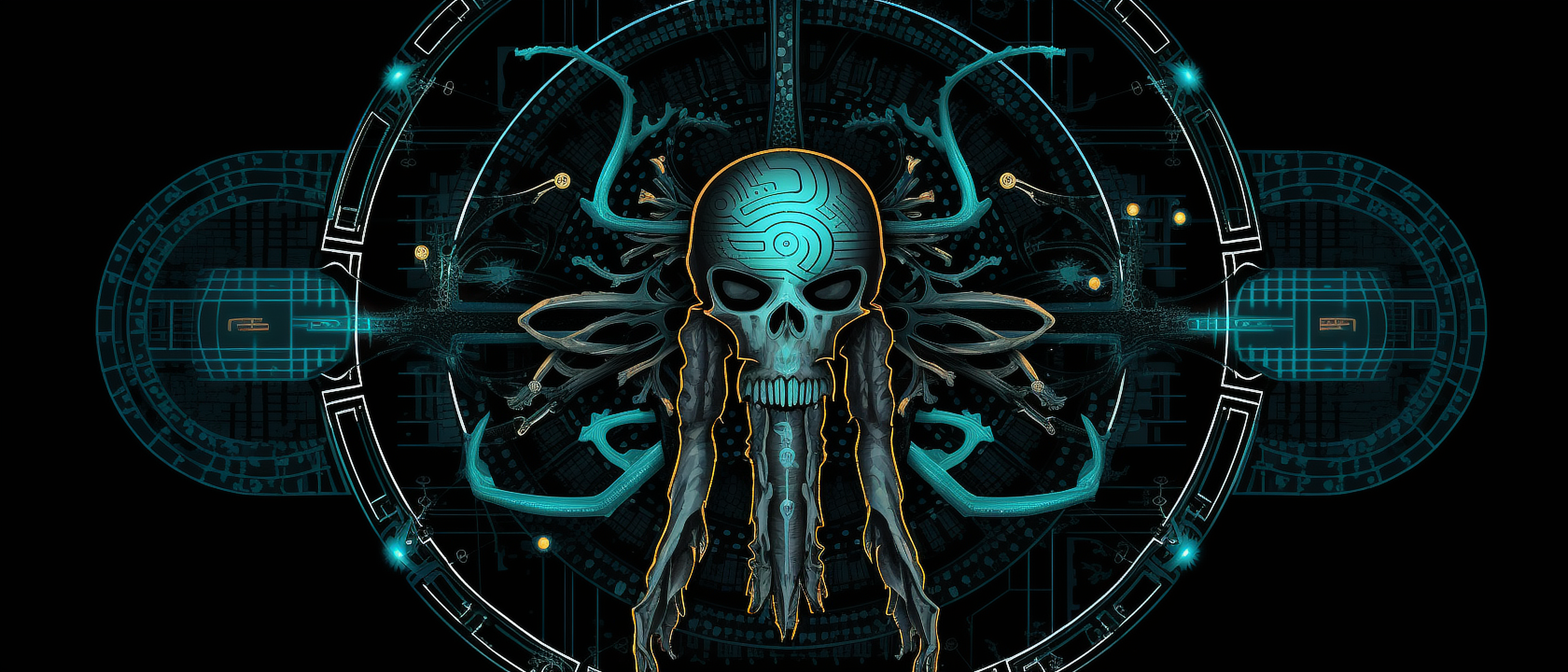 a skull with a circular design