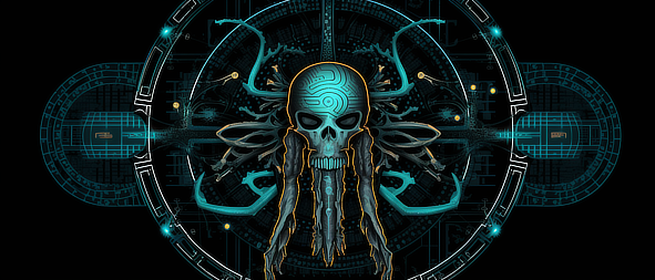 a skull with a circular design