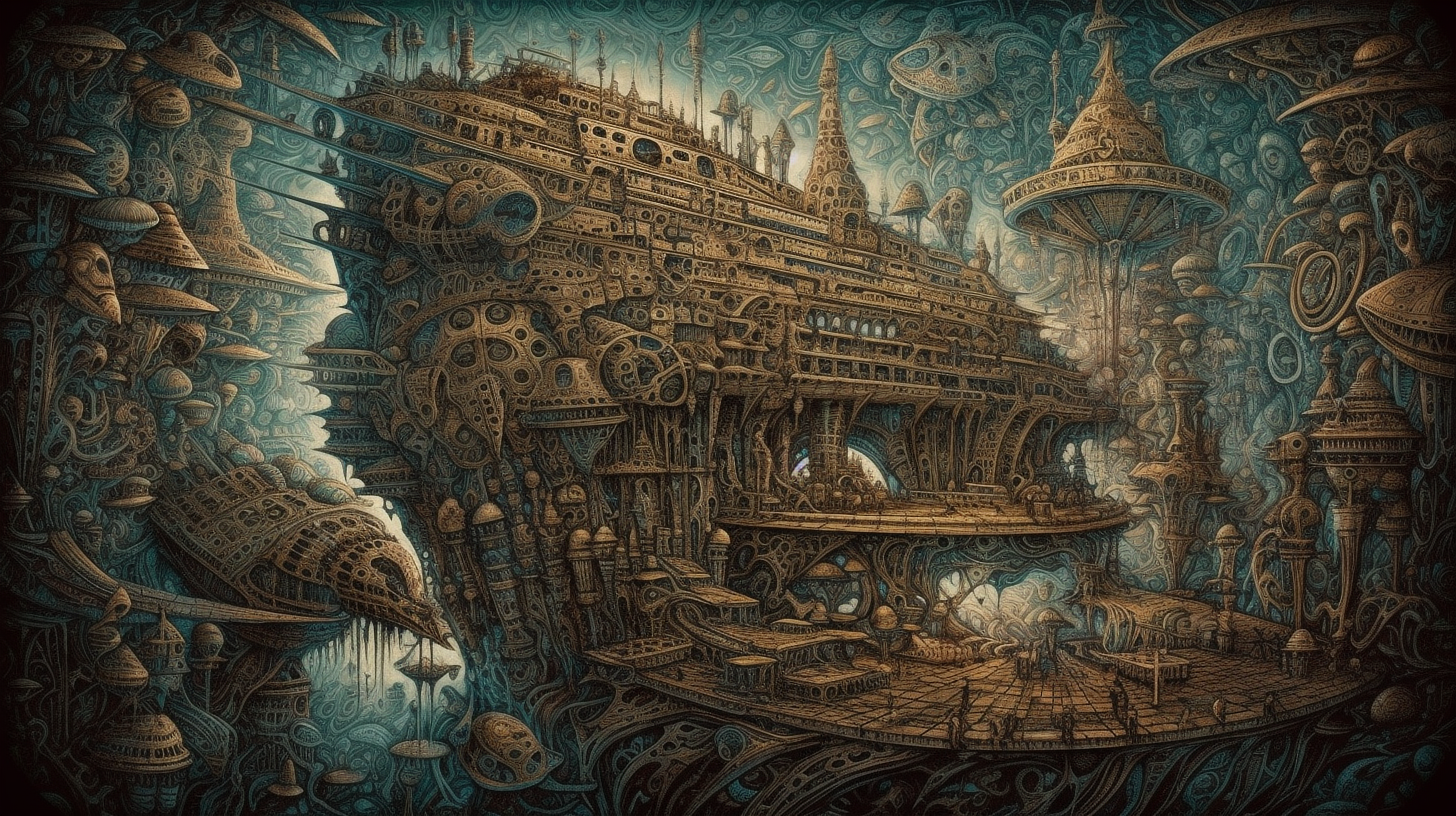 a large ship with many different objects