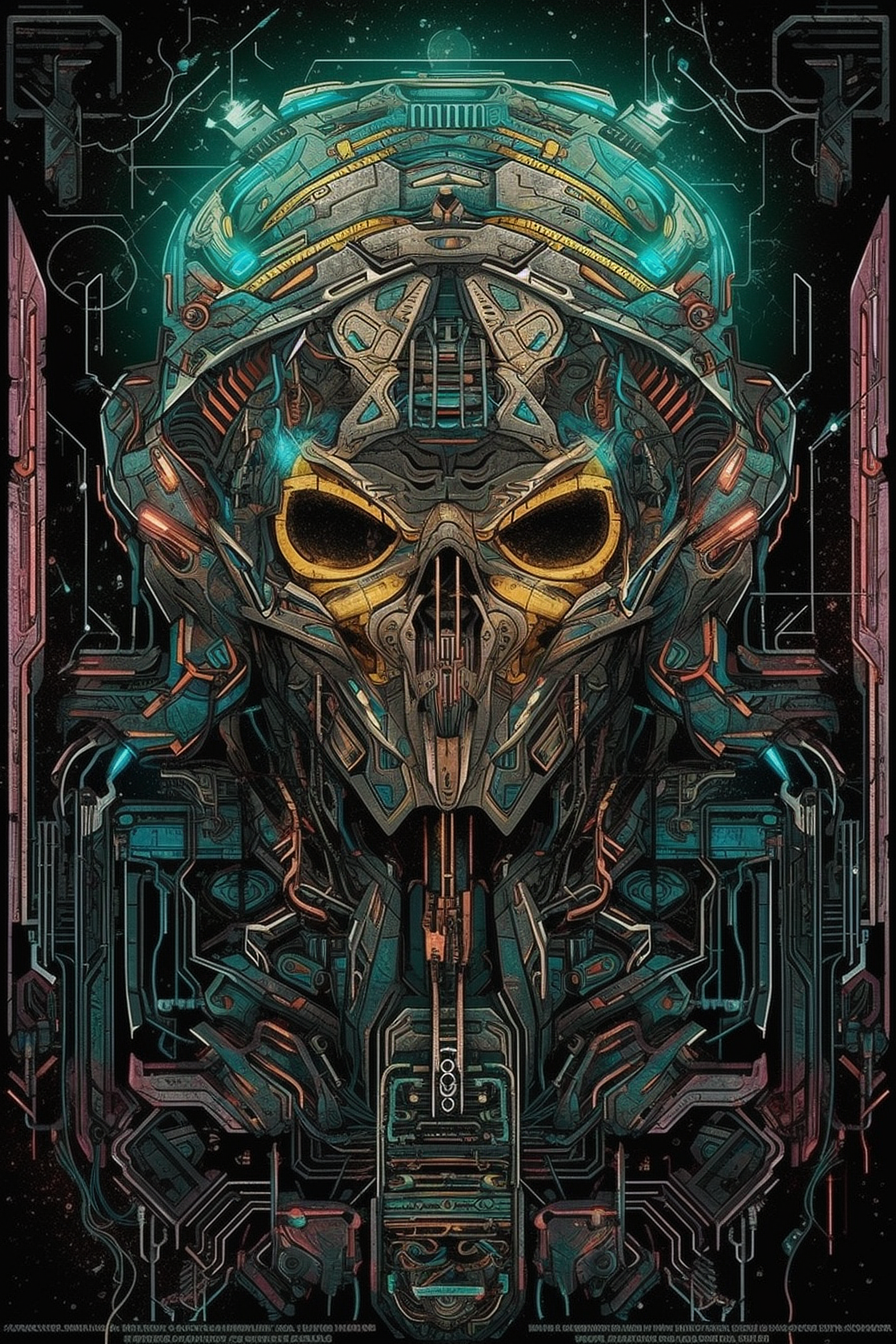 a robot with a skull