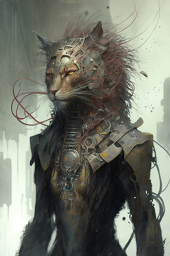 a cat with a metal body armor