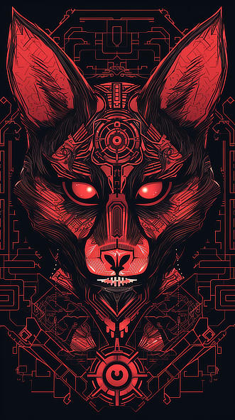 a red and black cat with red eyes