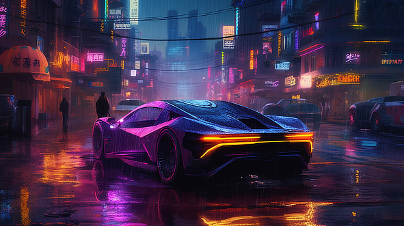 a car on a wet street