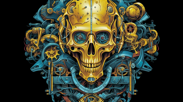 a skull with gears and gears