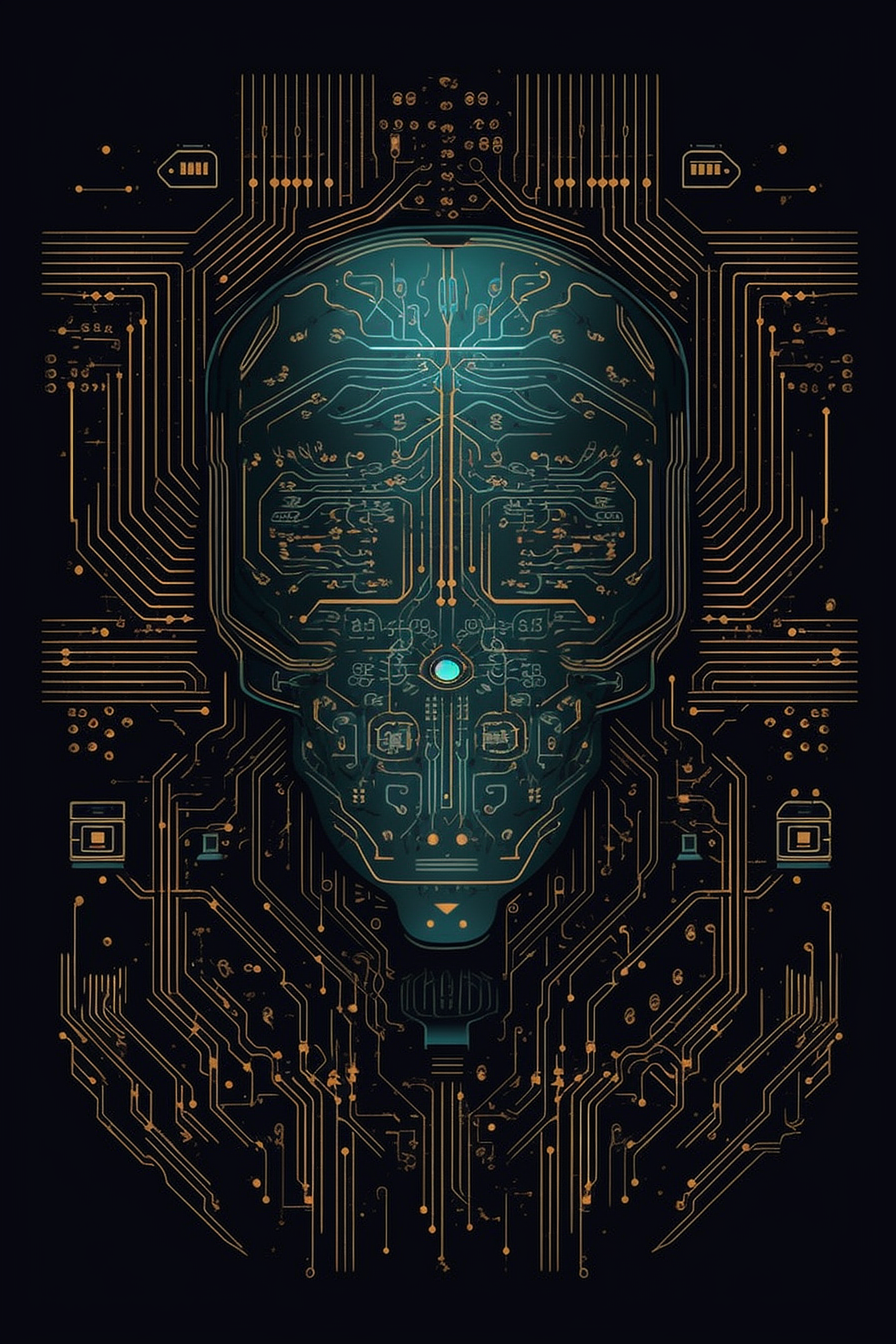 a computer circuit board with a skull shape