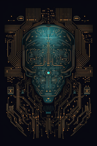 a computer circuit board with a skull shape