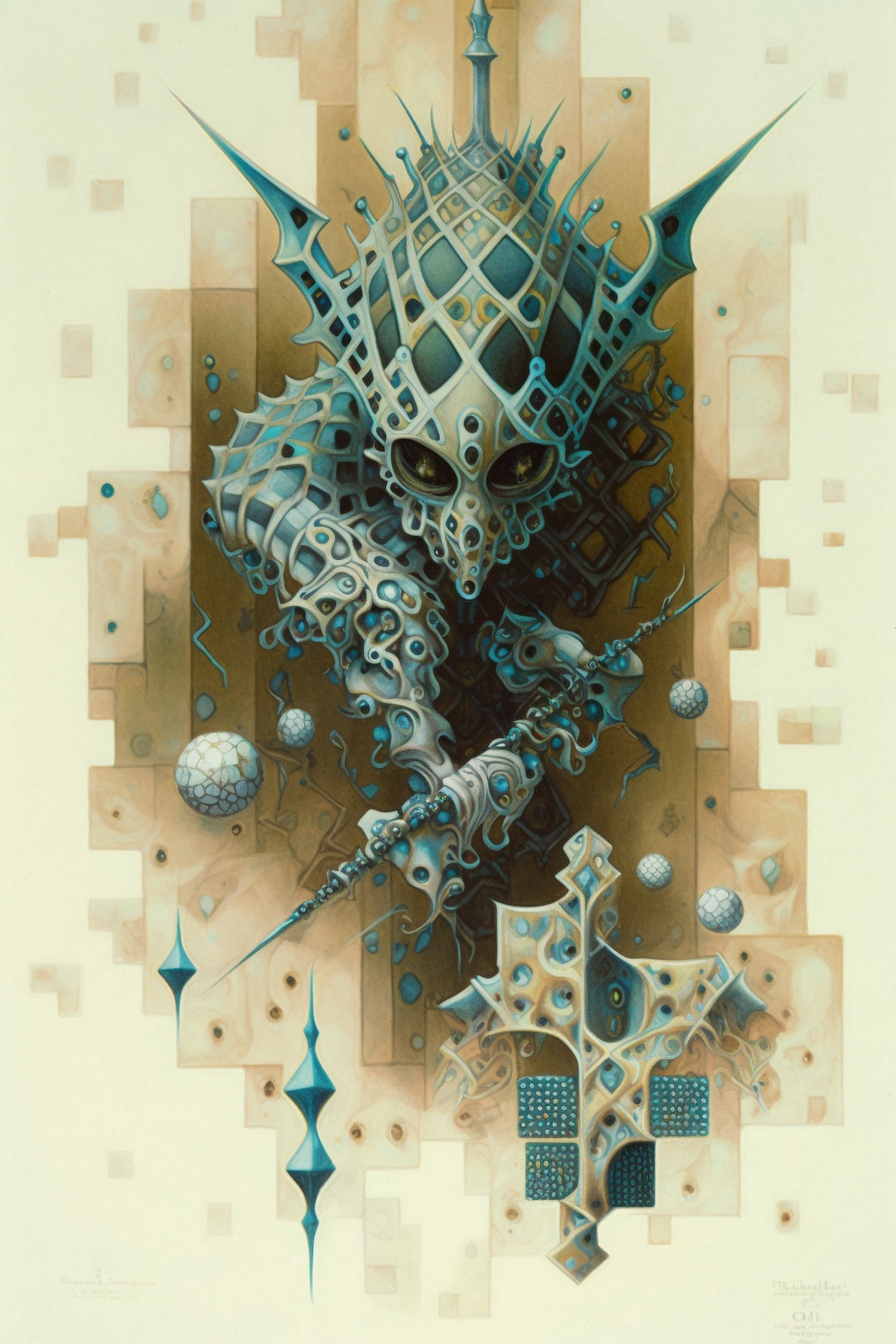 a painting of a creature holding a stick