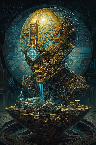 a robot with a blue circle and a blue circle