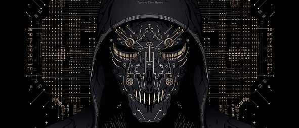 a black and gold mask with gold and black lines