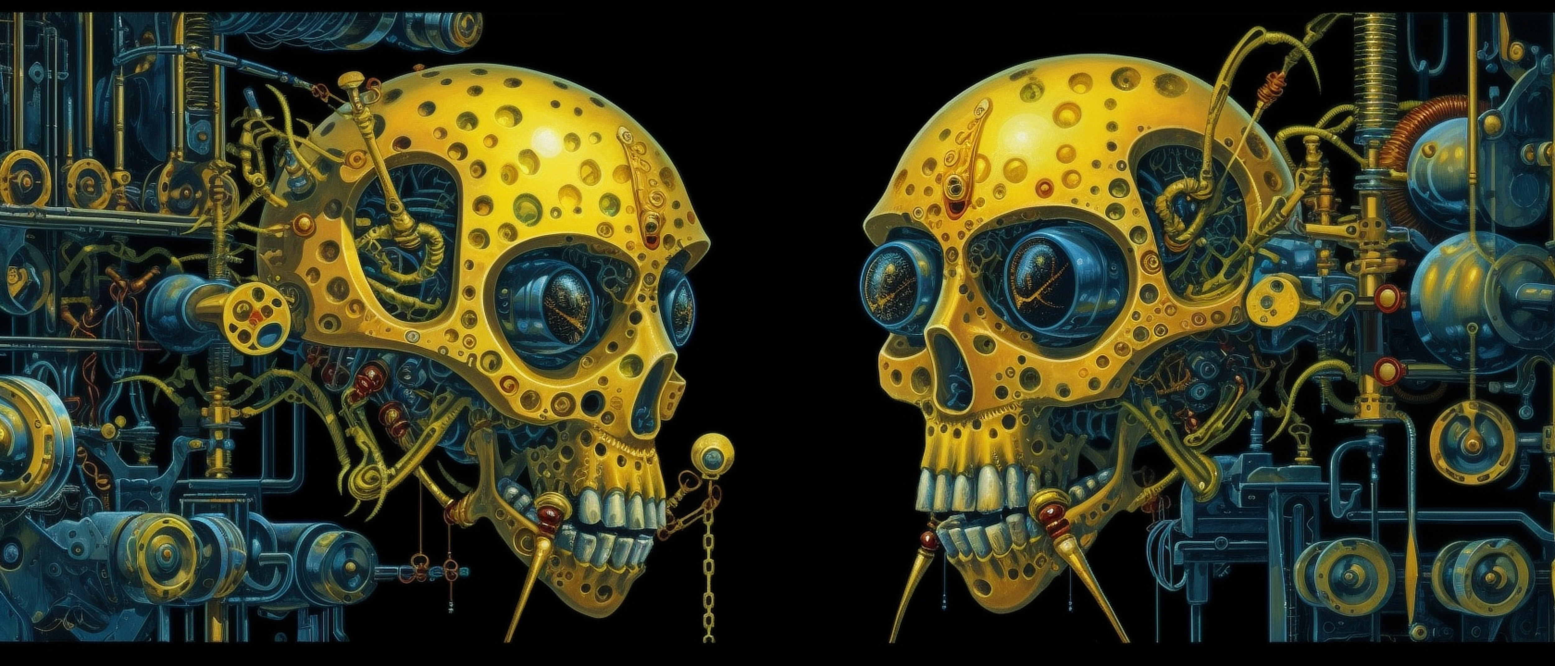 a yellow skull with holes and holes