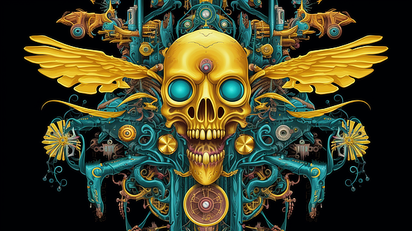 a skull with wings and wings