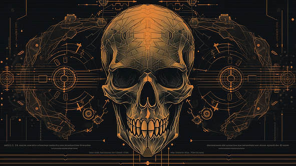 a skull with lines and dots on it