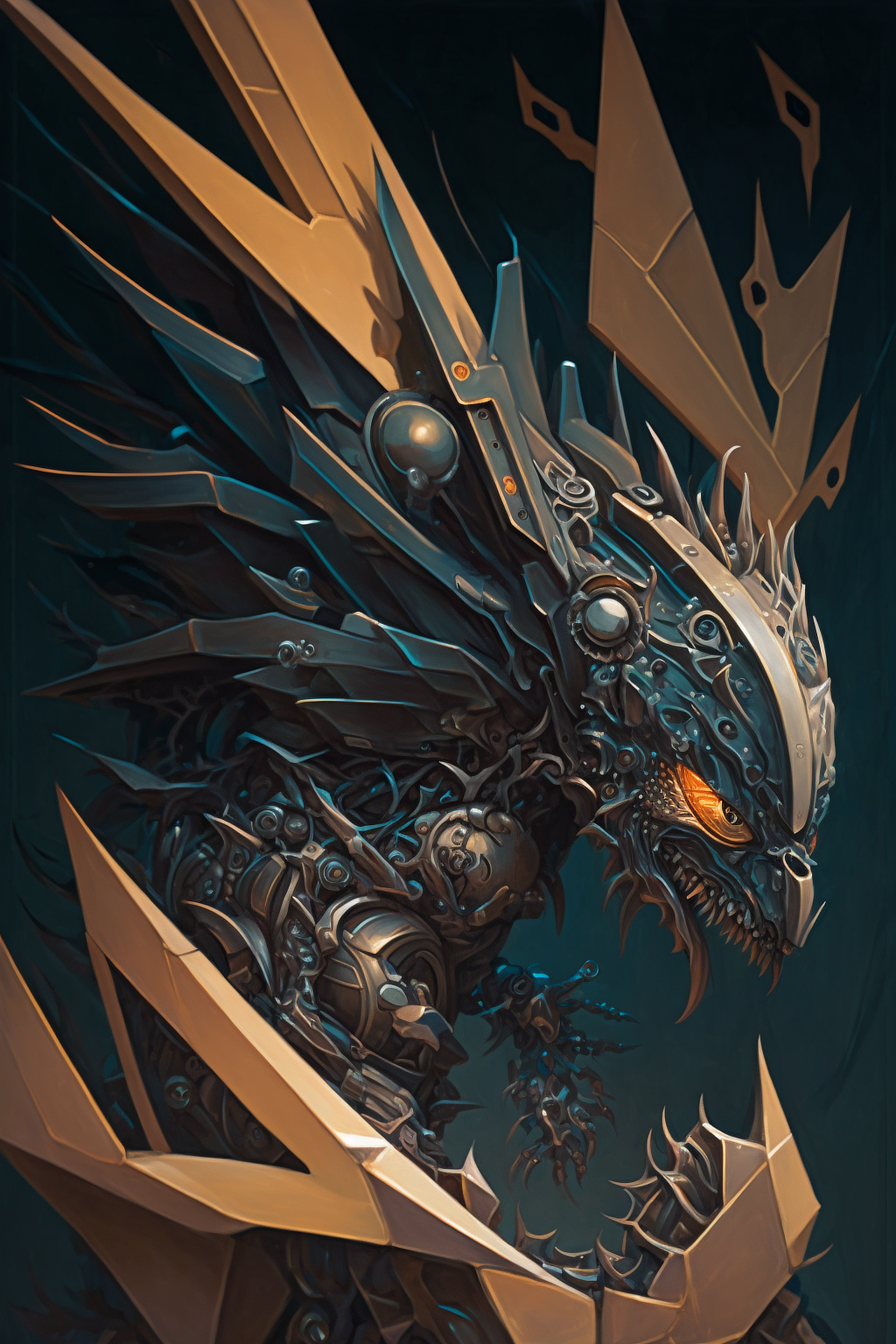 a metal dragon with wings and wings