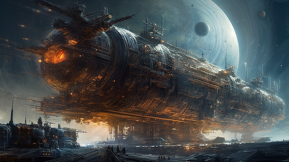 a large spaceship in the sky