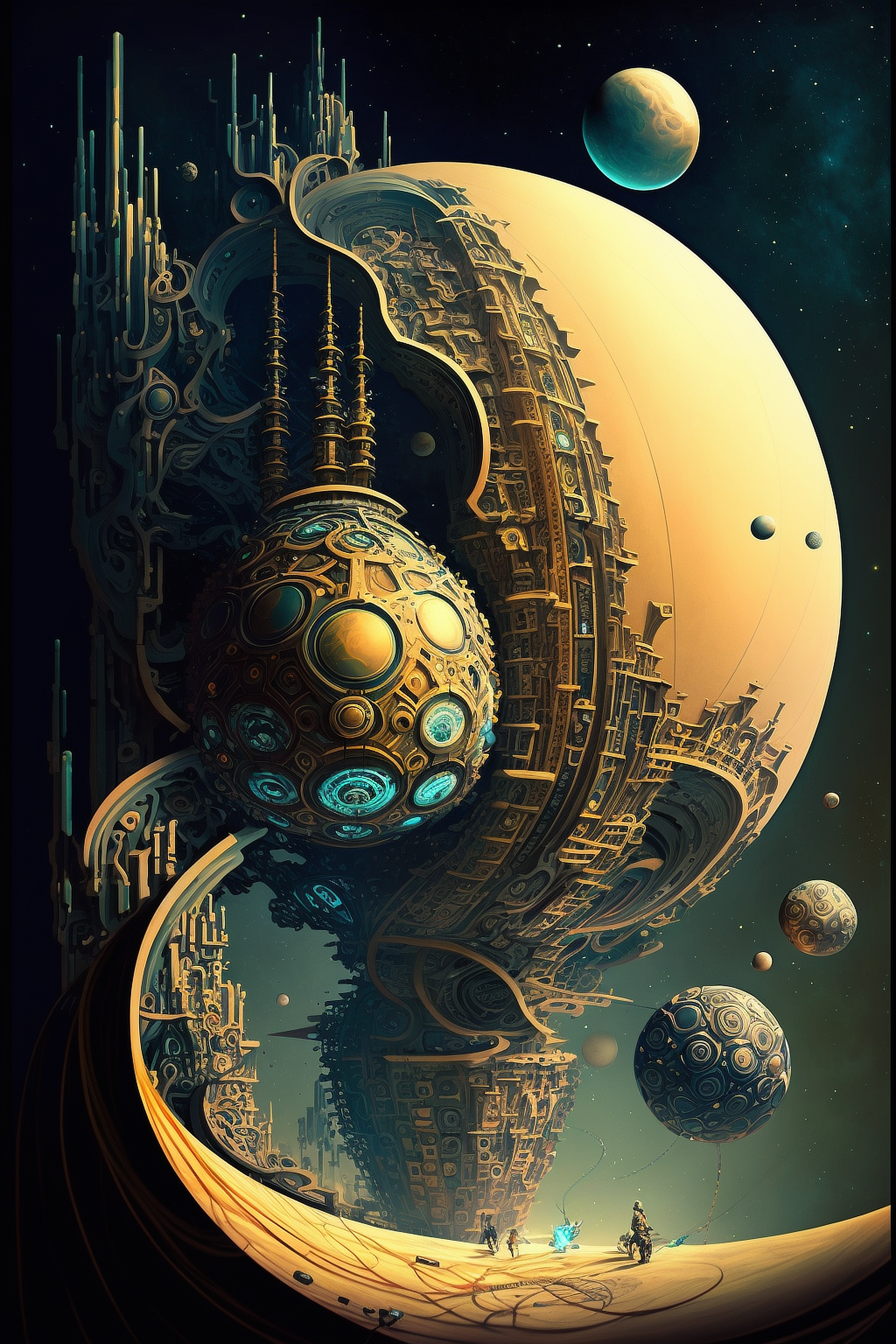 a computer generated image of a planet with many planets