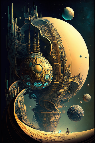 a computer generated image of a planet with many planets