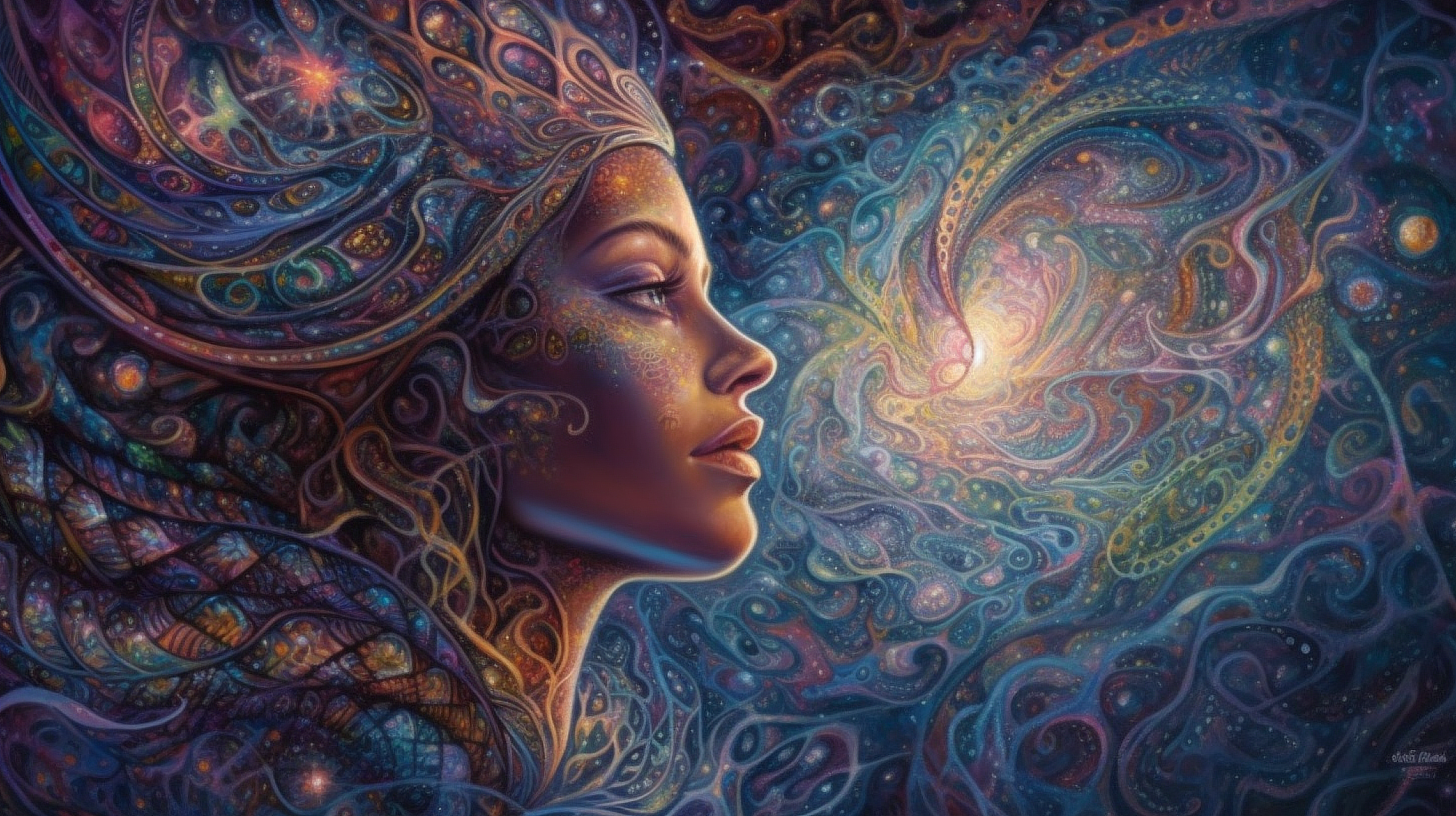 a woman with a colorful headdress