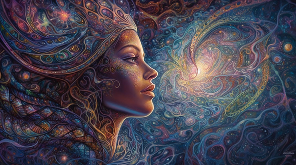 a woman with a colorful headdress