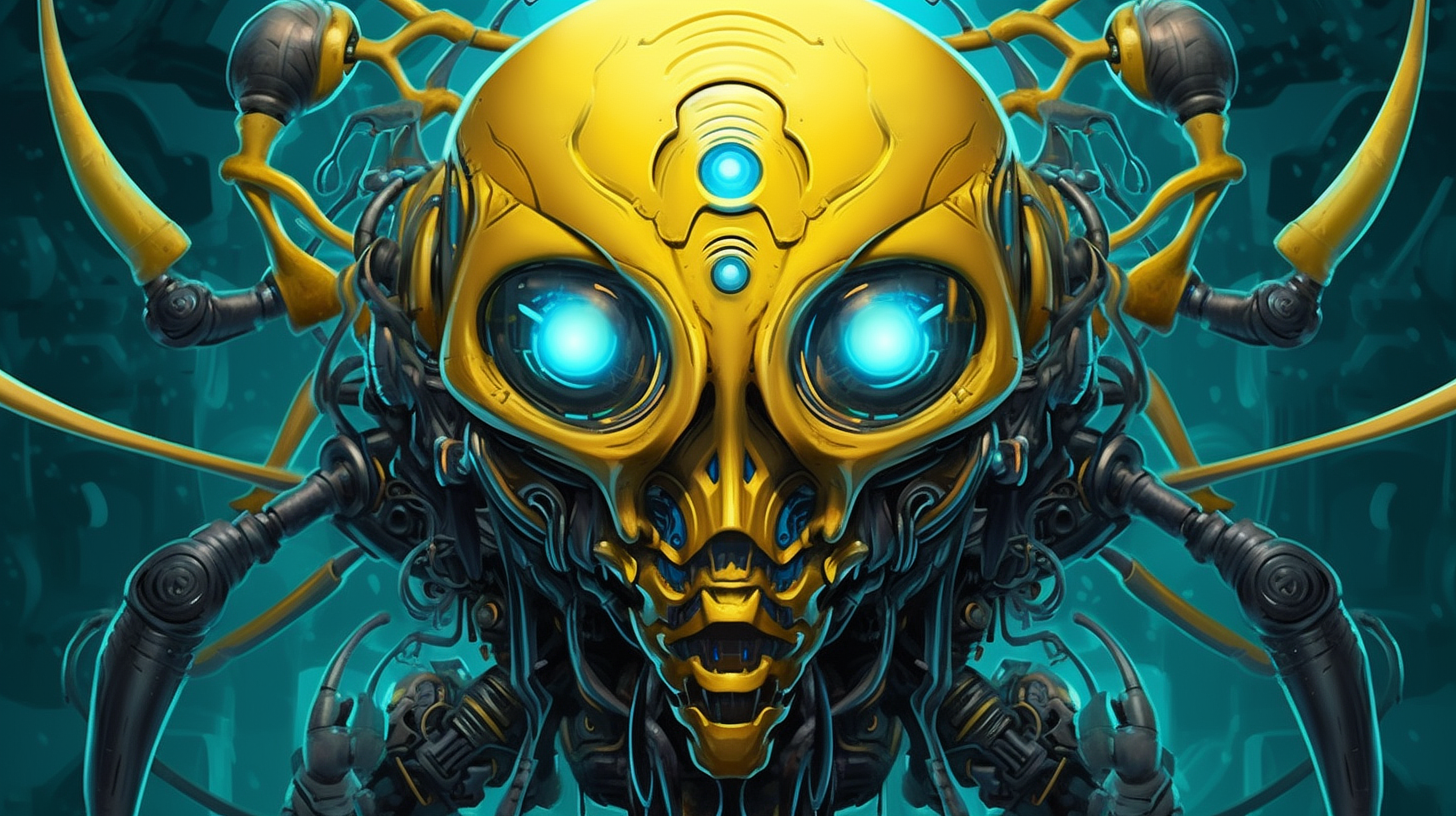 a yellow robot with blue eyes