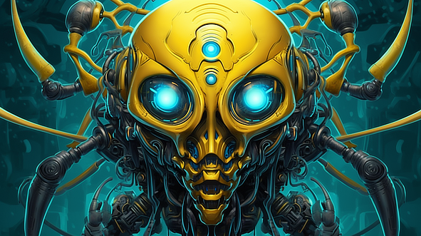 a yellow robot with blue eyes