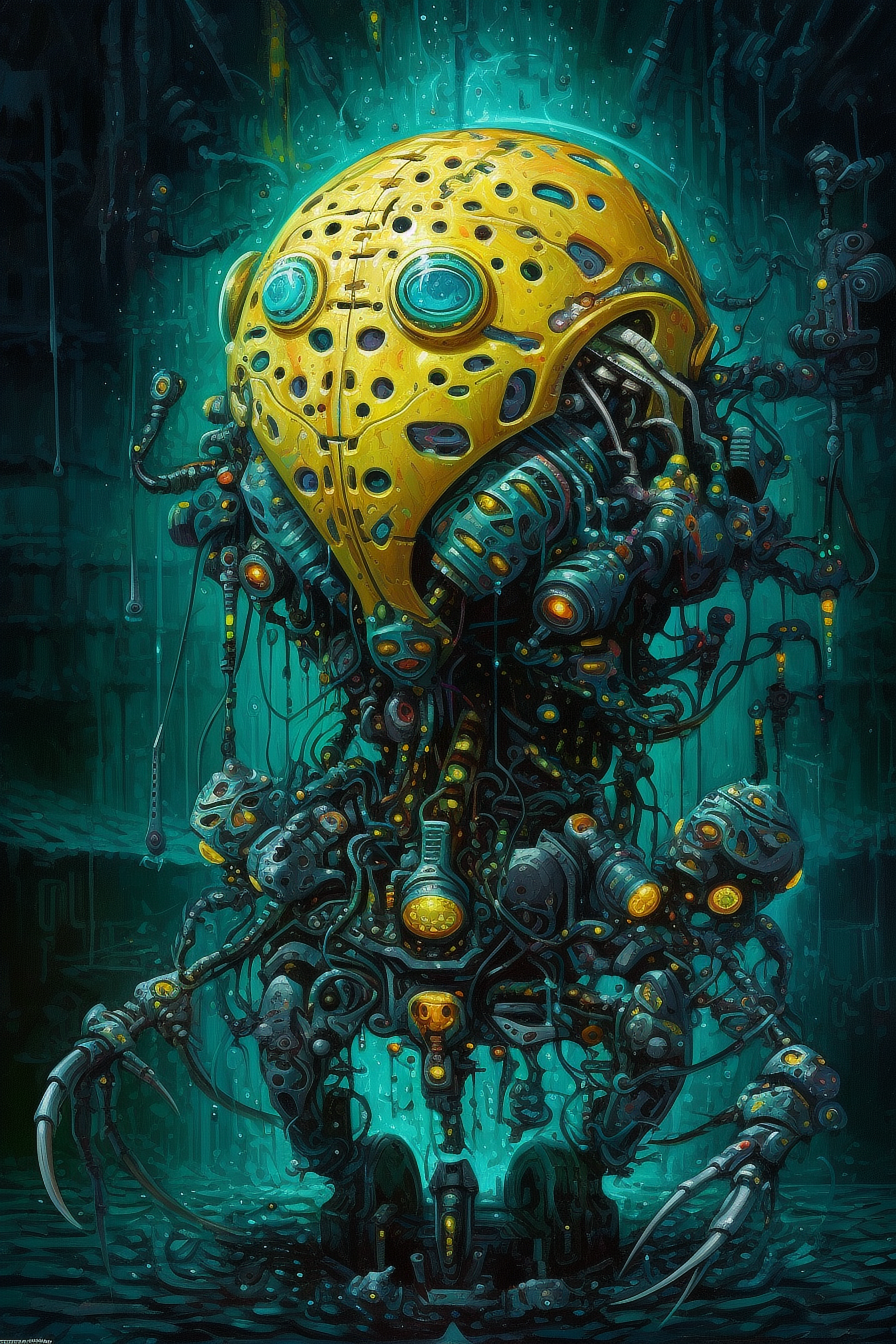 a yellow and green robot