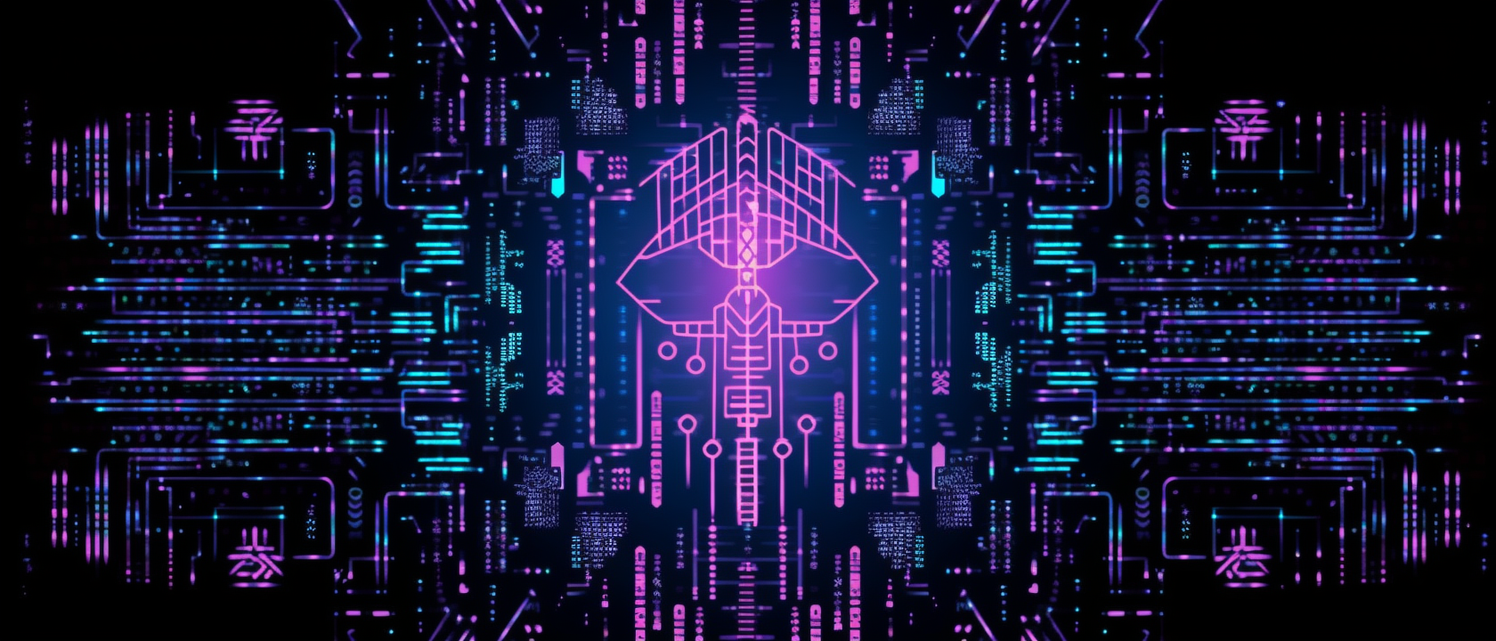 a purple and blue background with lines and dots