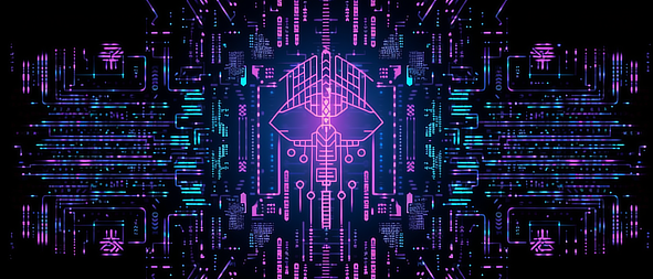 a purple and blue background with lines and dots