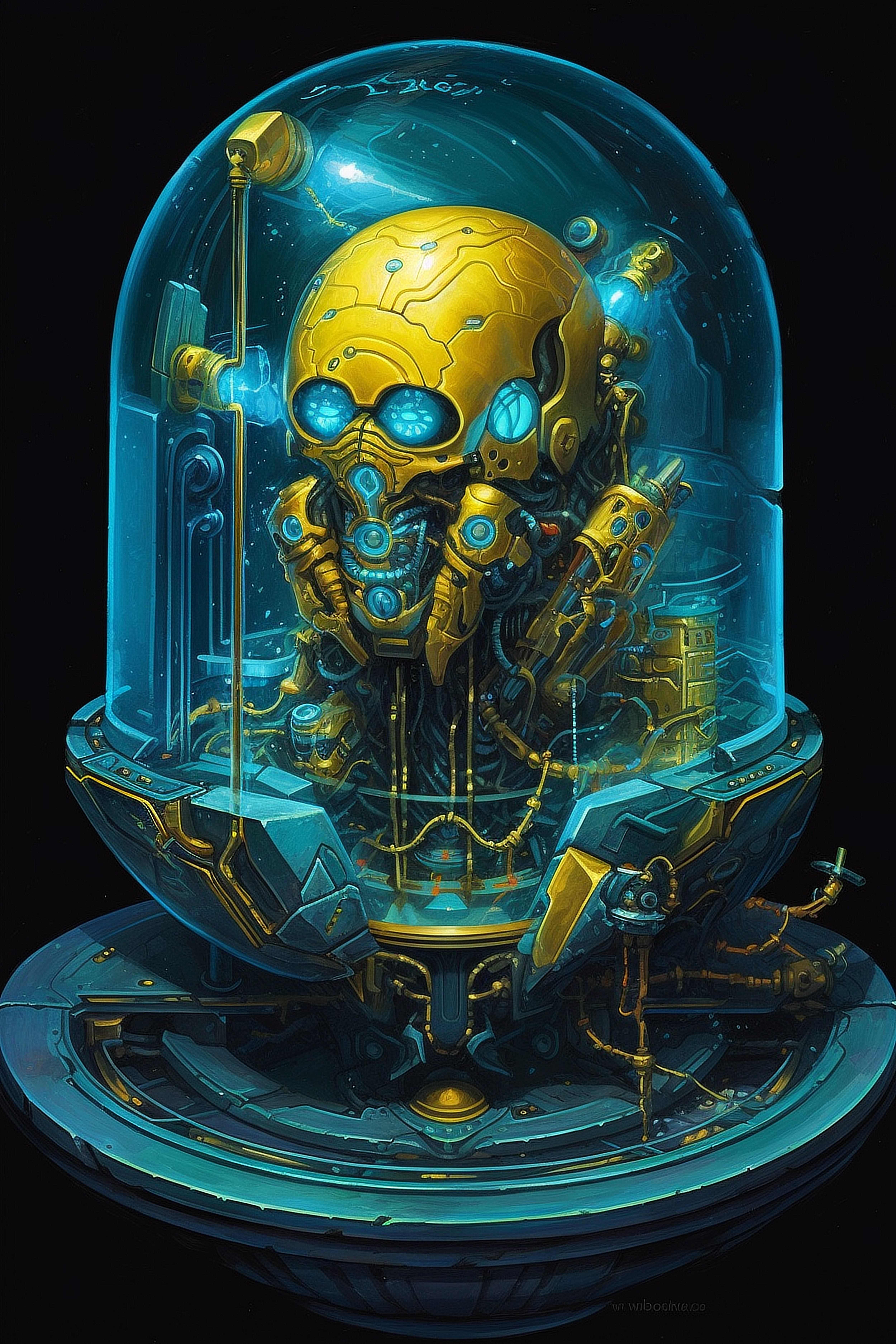 a robot in a glass dome