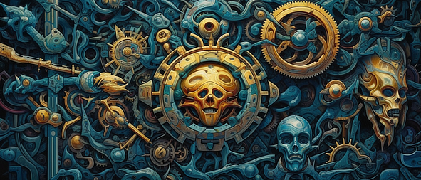 a gold and blue metal art