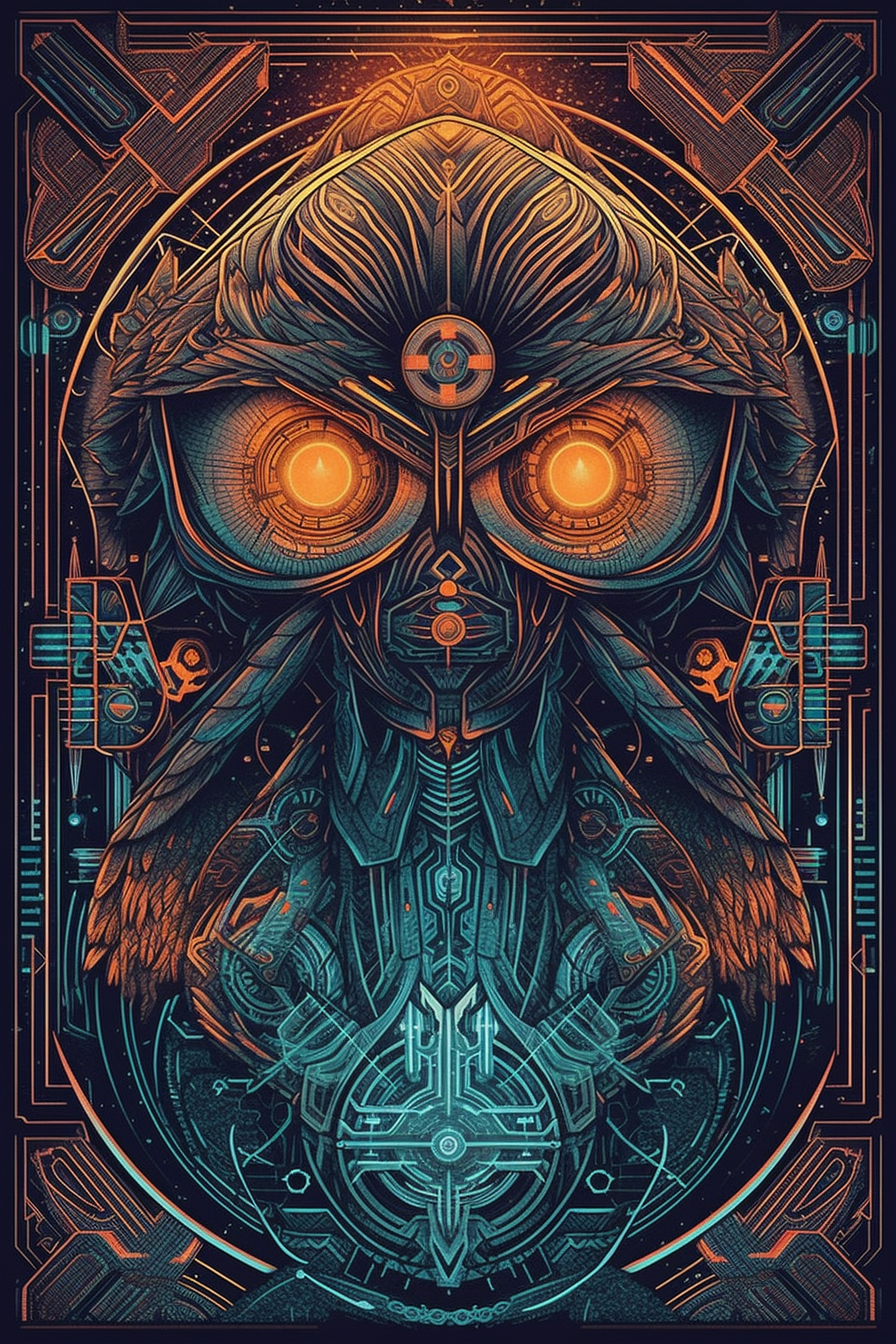 a digital art of an owl