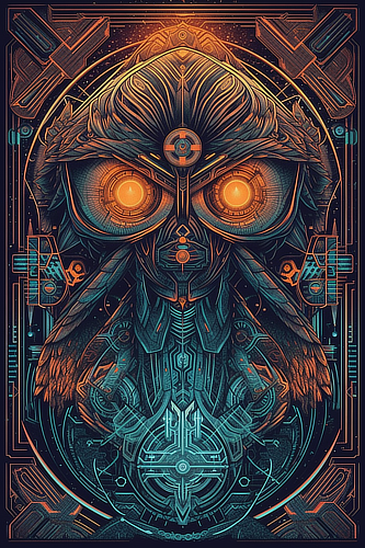 a digital art of an owl
