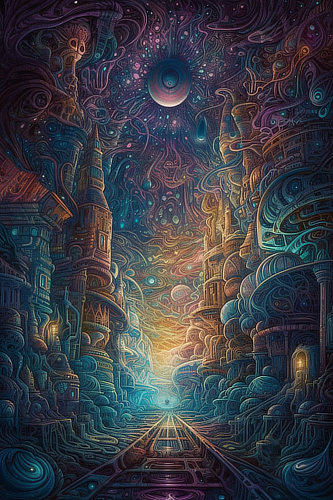 a colorful art of a city