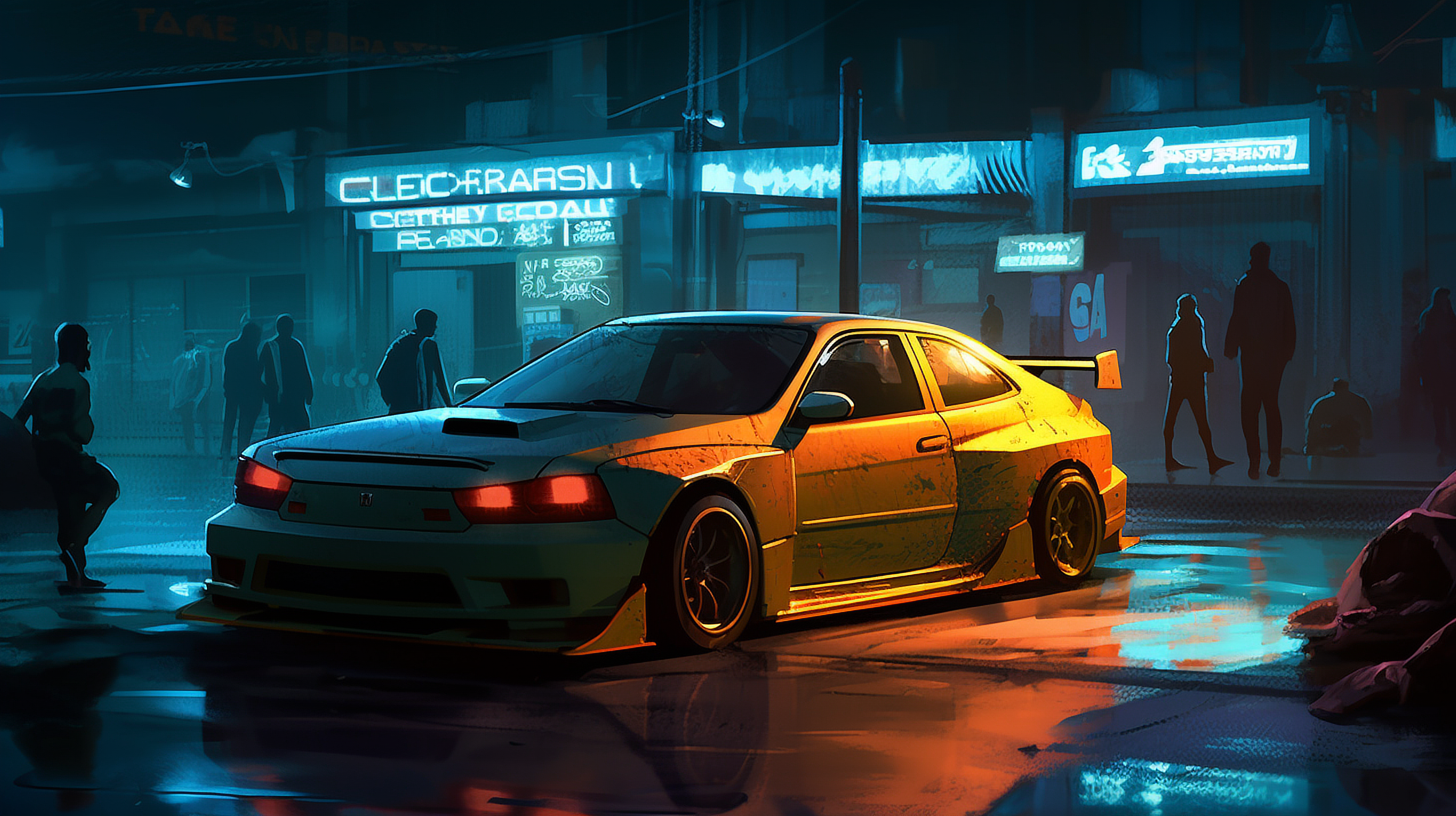 a car parked on a wet street