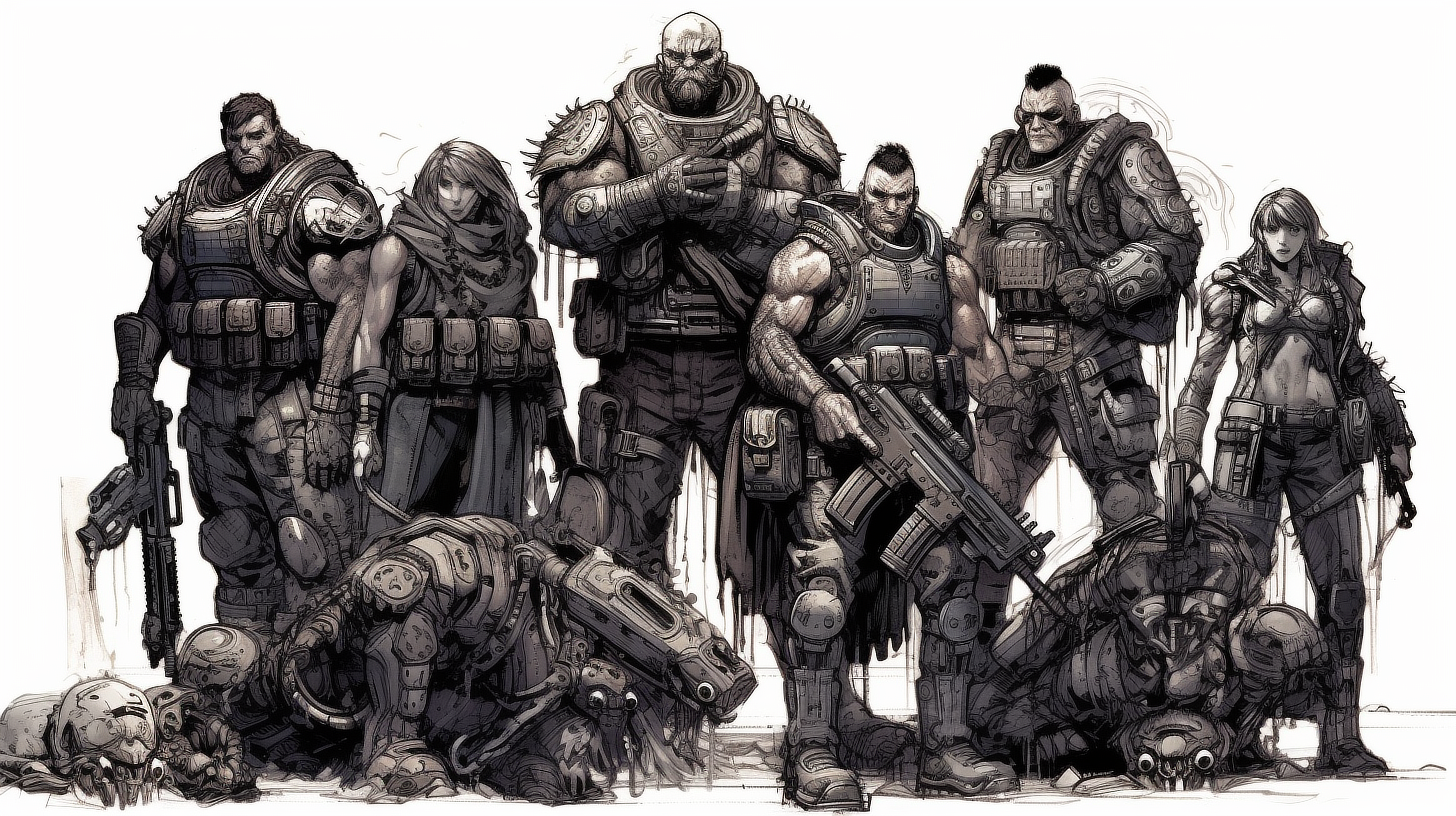 a group of people in armor with The Burghers of Calais in the background