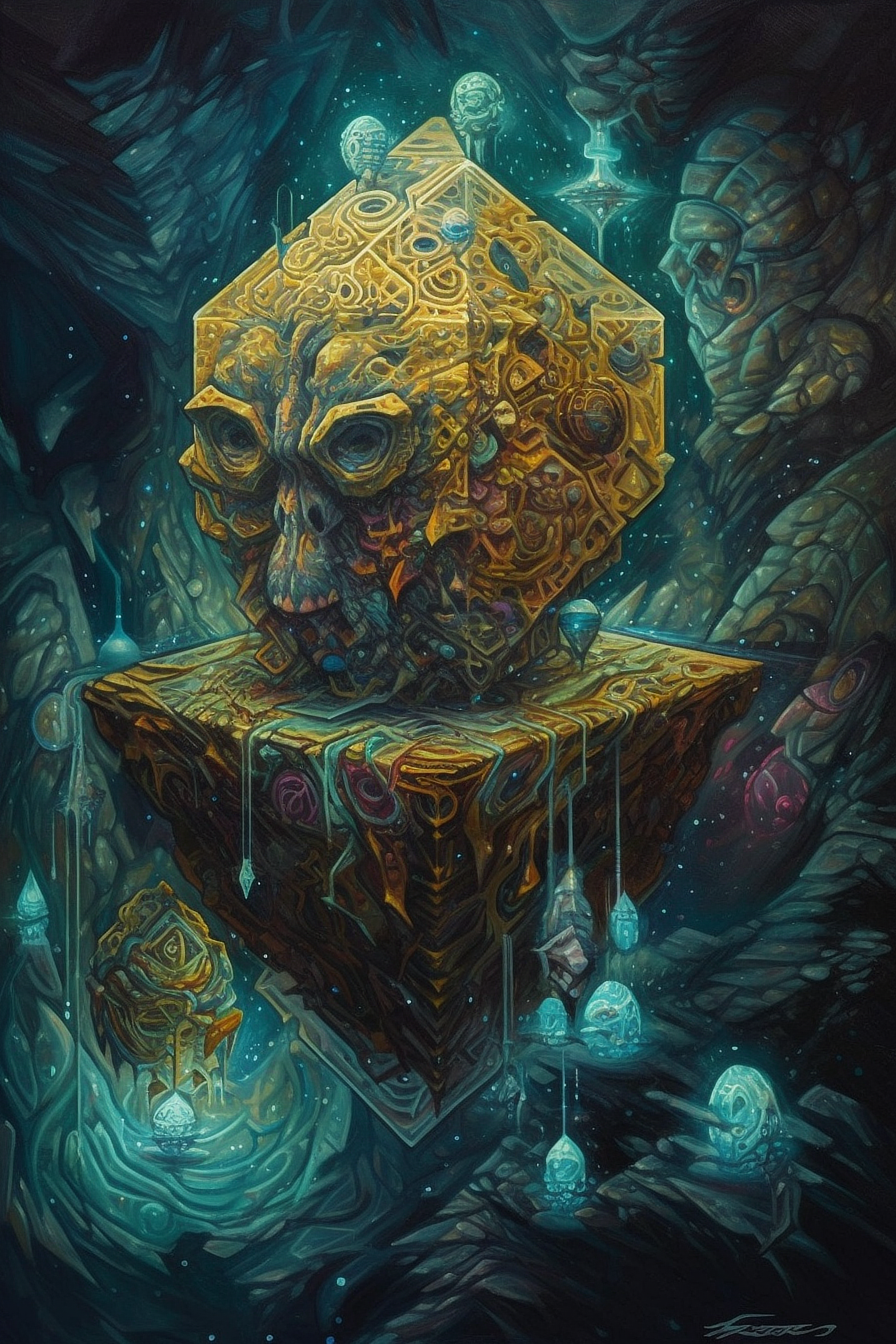 a artwork of a skull on a cube