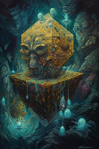 a artwork of a skull on a cube