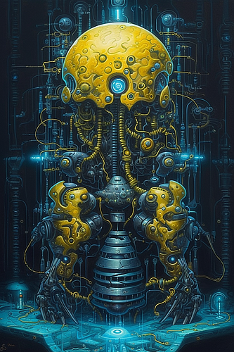 a yellow and blue robot