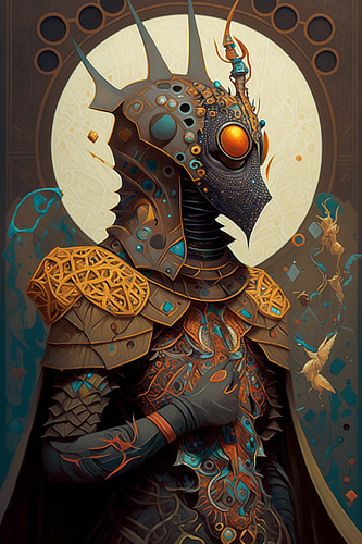 a digital art of a person in armor